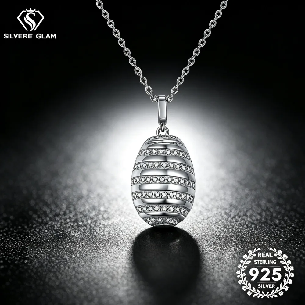 925 Sterling Silver Oval Egg Shape Pave Moissanite Pendant Necklace D VVS1 Horizontal Striped Elegant Fine Jewelry For Women