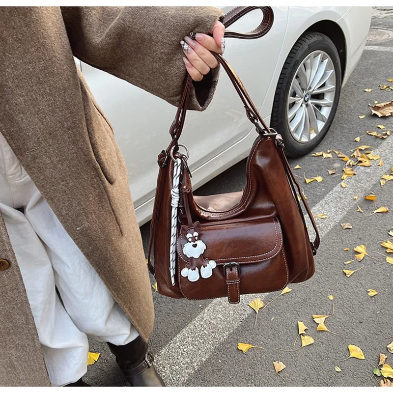 Backpack PU Vintage Large Capacity Backpack Can Be Used As Shoulder Crossbody Bag Daily Commuting Versatile Casual Rucksack