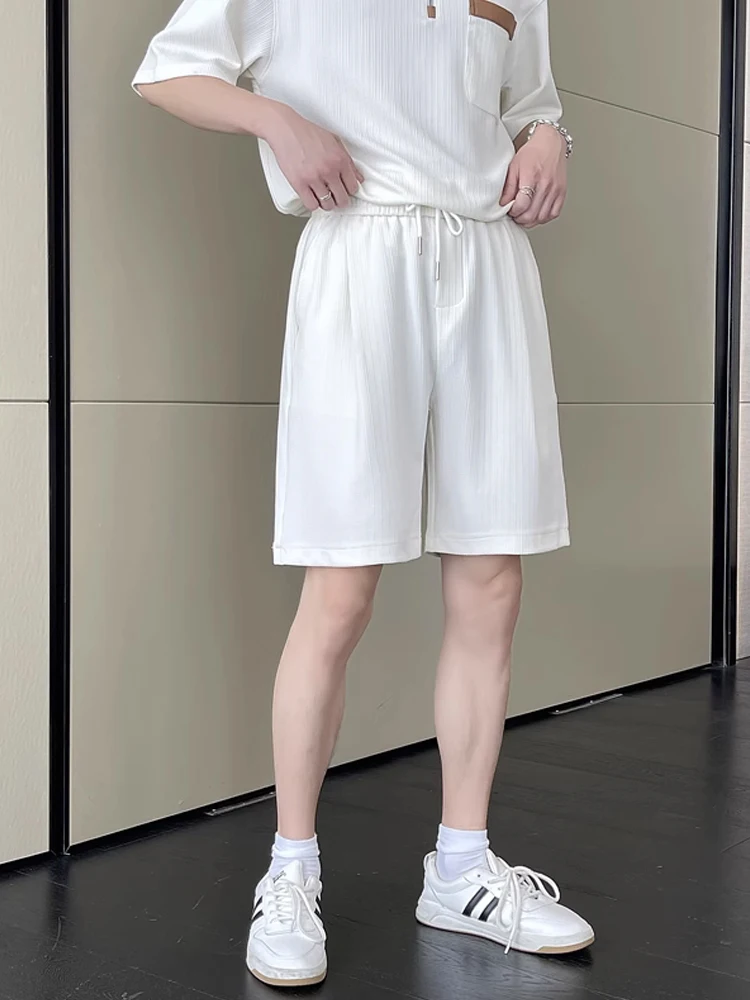 

White Ice Silk Men's Casual orts Thin Drapey Spor Loose Fit Summer Faionable Low Waist Straight Leg Anti-Wrinkle