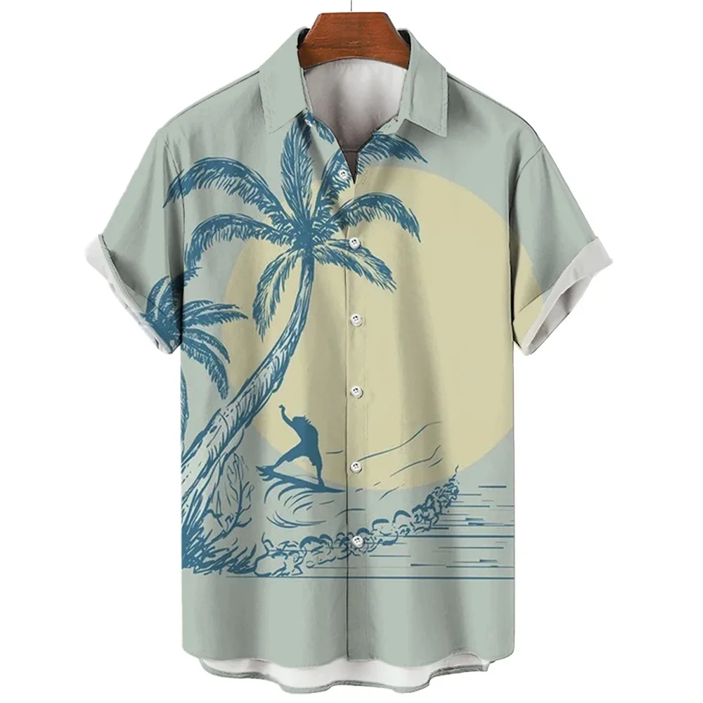 Men's Hawaiian Short Sleeve Shirt Palm Tree Floral Print Pattern Seaside Beach Lapel Button Top