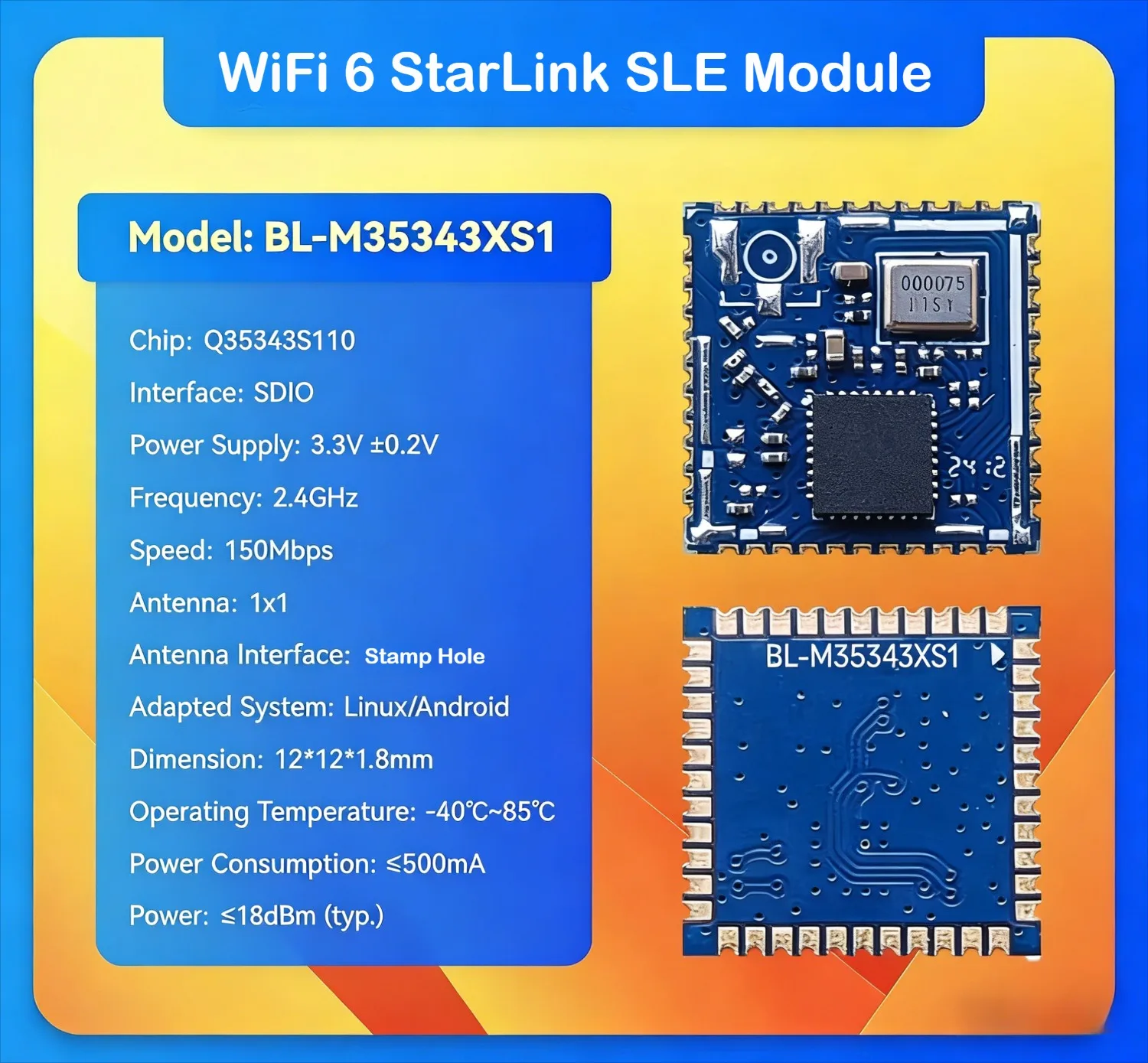 BL-M35343XS1 WiFi 6 StarLink SLE Module BLE Module with Network Config Bluetooth Audio for IPC Camera
