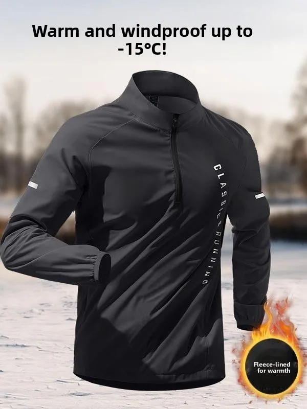 Men's Fleece Lined Long Sleeve Running Fitness Training Top Quick Dry Half Zip Casual Stand Collar Sports Leisure Clothing