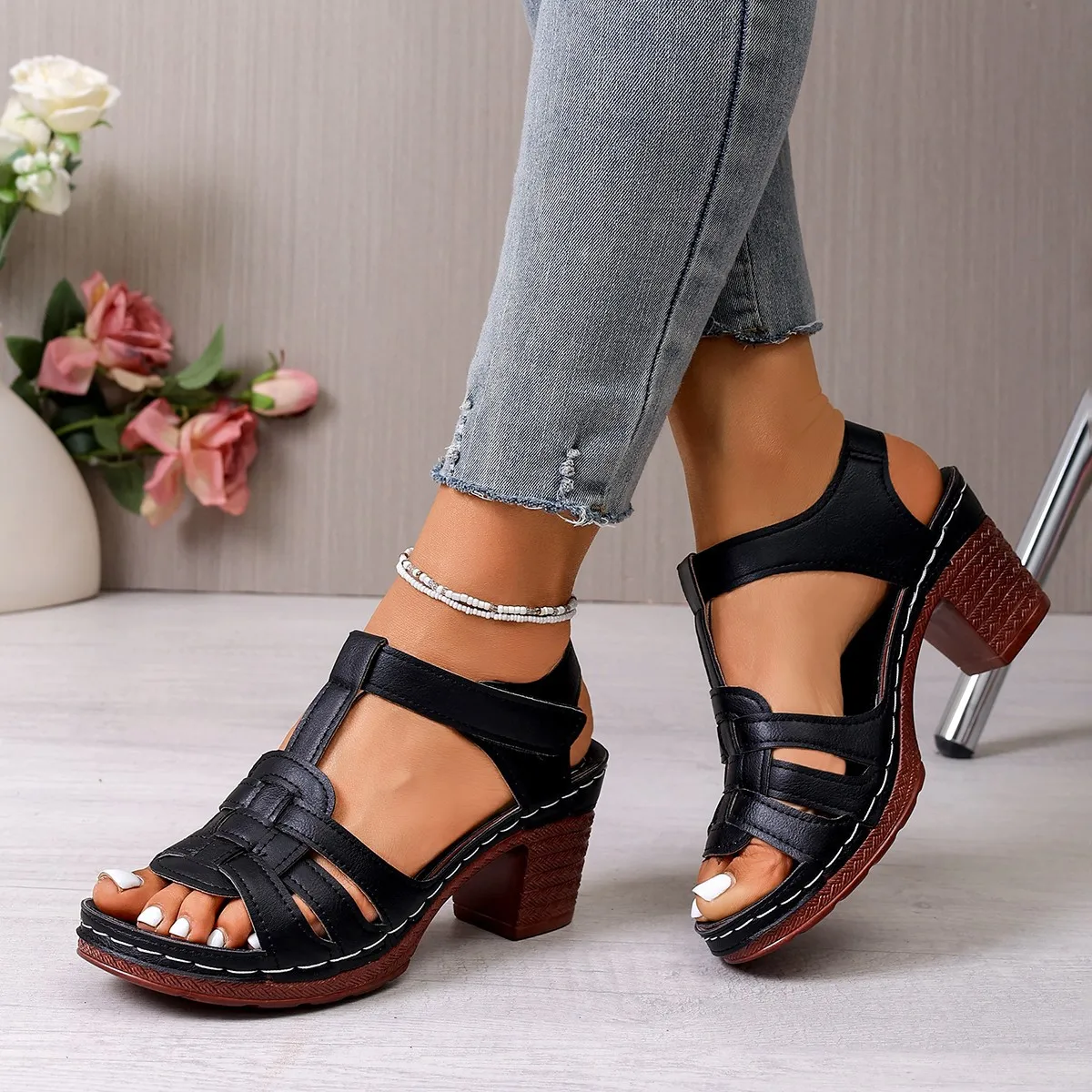 

Plus Size 43 Sandals for Women Summer Lightweight Thick High Heels Sandalias De Mujer Woman Non Slip Open Toe Casual Beach Shoes