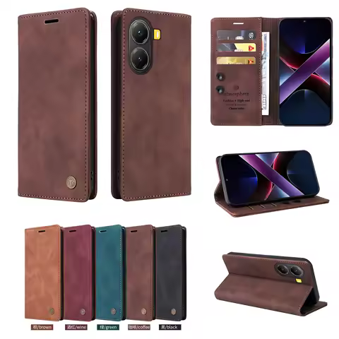 Retro Matte Luxury Leather Flip Wallet Phone Case For Xiaomi Poco M7 Pro X7 X6 X5 X3 M6 Pro F6 F5 Pro Sucker Back Cover Shell