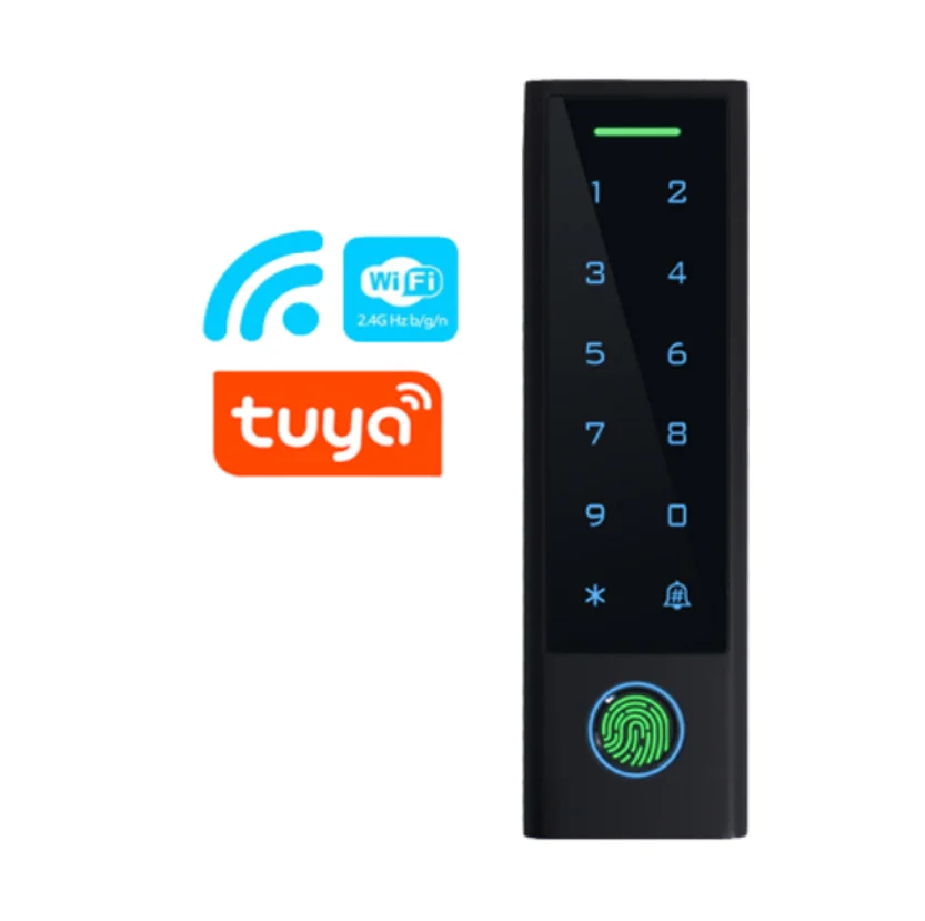 Tuya wifi açık IP66 siyah plastik kabuk parmak izi erişim kontrolü şifre ve RFID kart okuyucu fonksiyonu ile