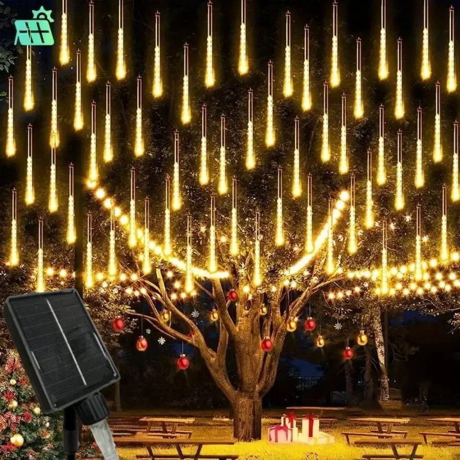 8-Tube Solar Meteor Shower Lights, LED Rain String for Outdoor Garden - Christmas Tree & Street Decor, Waterproof Fairy Lights