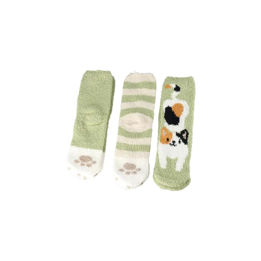 Calcetines elásticos de invierno para dormir en casa, calcetines de lana Coral con dibujos de gato para mujer, calcetines de estilo coreano, calcetines de tubo medio, accesorios de ropa