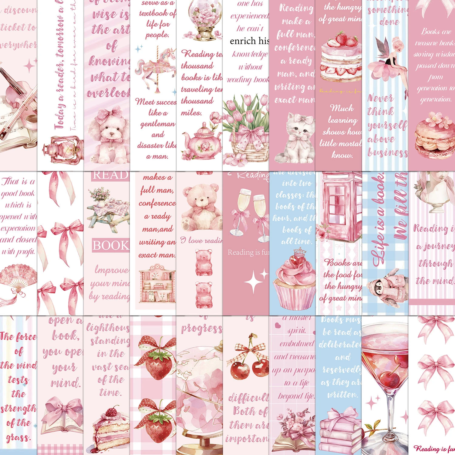 30PCS Cartoon Pink Reading Bookmark Ins Style Paper Bookmarks For Pages Book Mark Cartoon Printing Annotated Notebook Clip