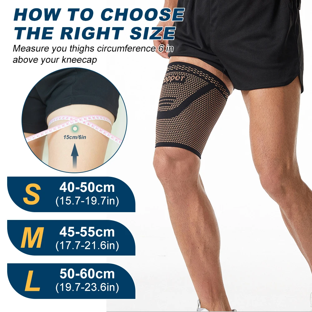 1pc Copper Thigh Compression Sleeve, Hamstring Compression Sleeve for Men and Women, Anti-Slip Upper Leg Sleeves for Recovery view 2