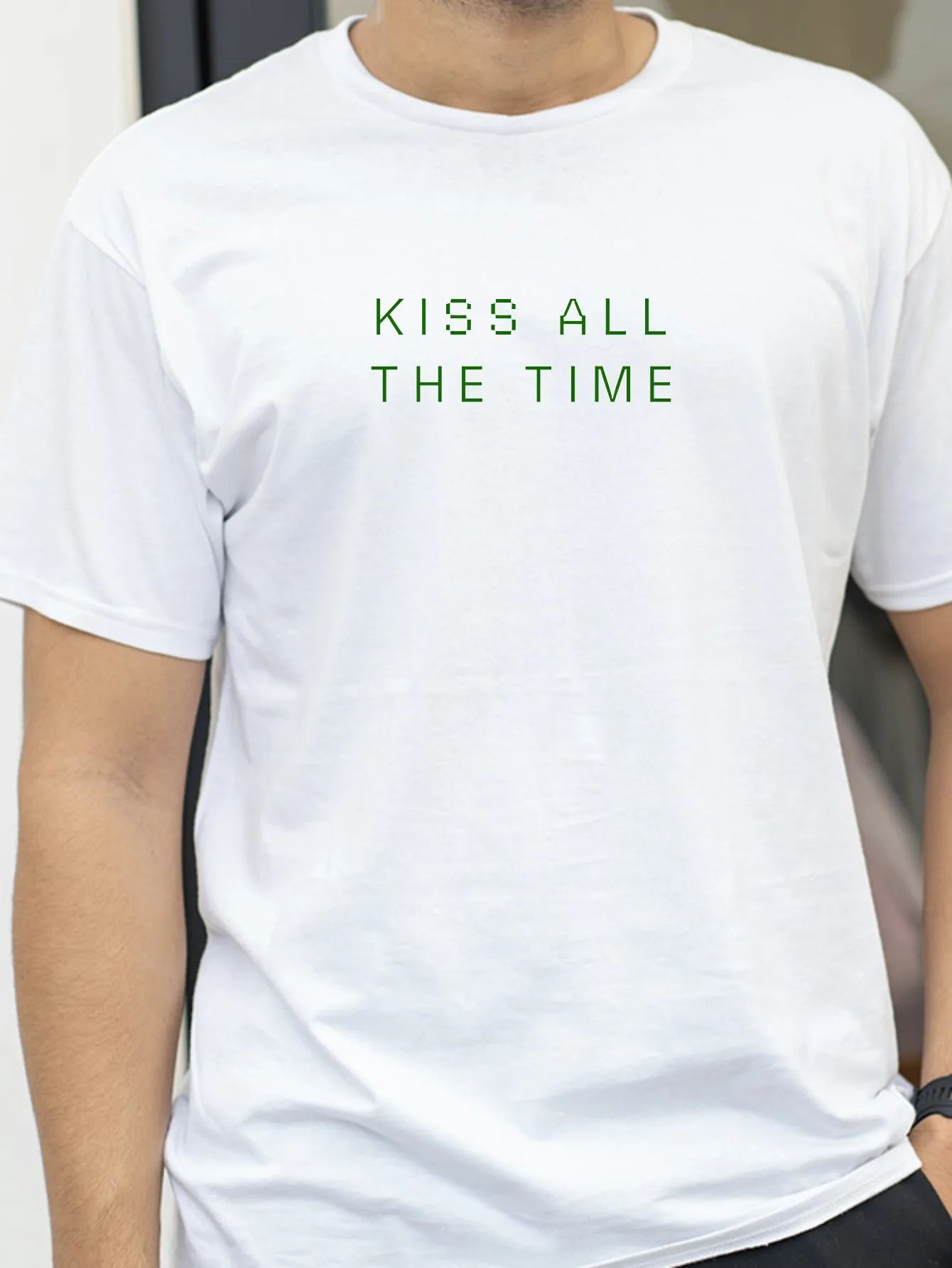 Kiss All The Time Same Style Print T-Shirt Unisex Fashion Hip Hop Oversized Short Sleeve Casual Cotton Tee