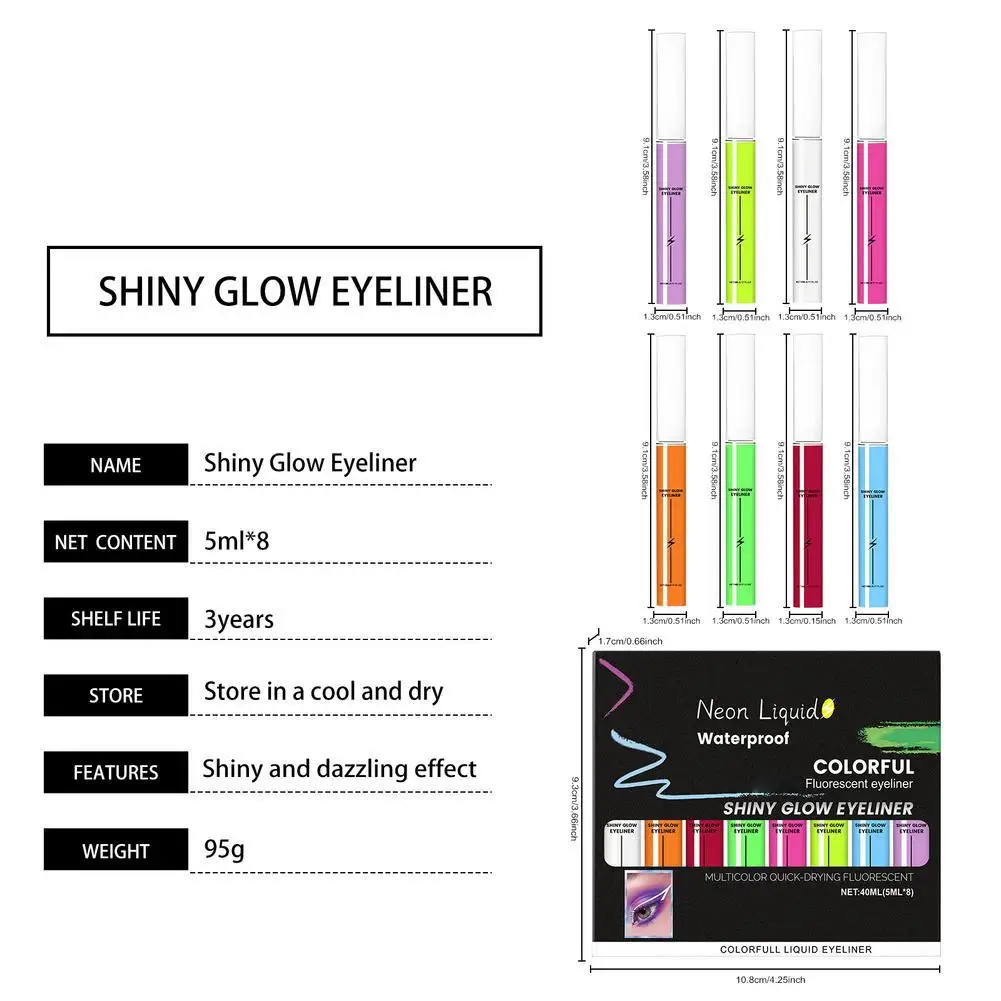 8 ألوان النيون كحل مجموعة أقلام الأشعة فوق البنفسجية ضوء الباستيل الباستيل-أسود ضوء ماكياج العين مقاوم للماء السائل كحل مجموعة أقلام رصاص مستحضرات التجميل