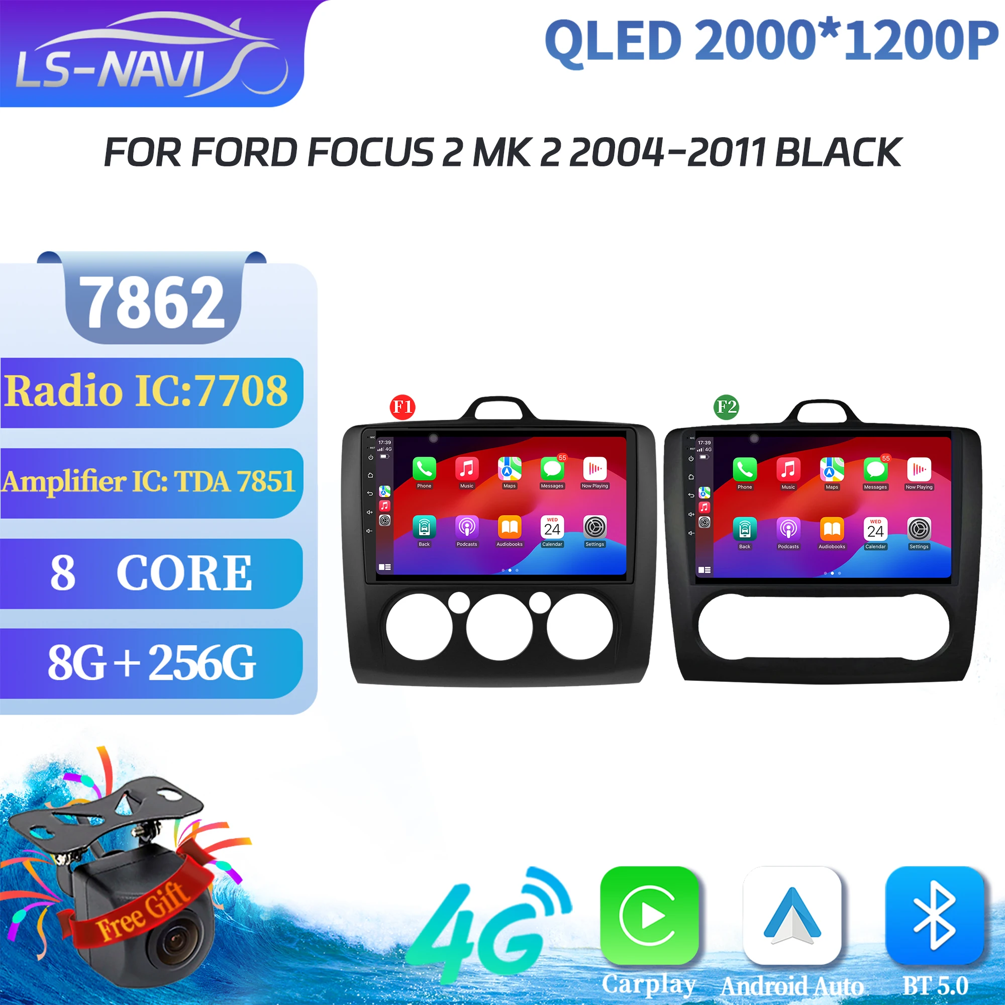 

Android 14 For Ford Focus 2 Mk 2 2004-2011 Black Car Multimedia Stereo Navigation Wifi BT Radio Head Unit 7862 2K QLED Screen