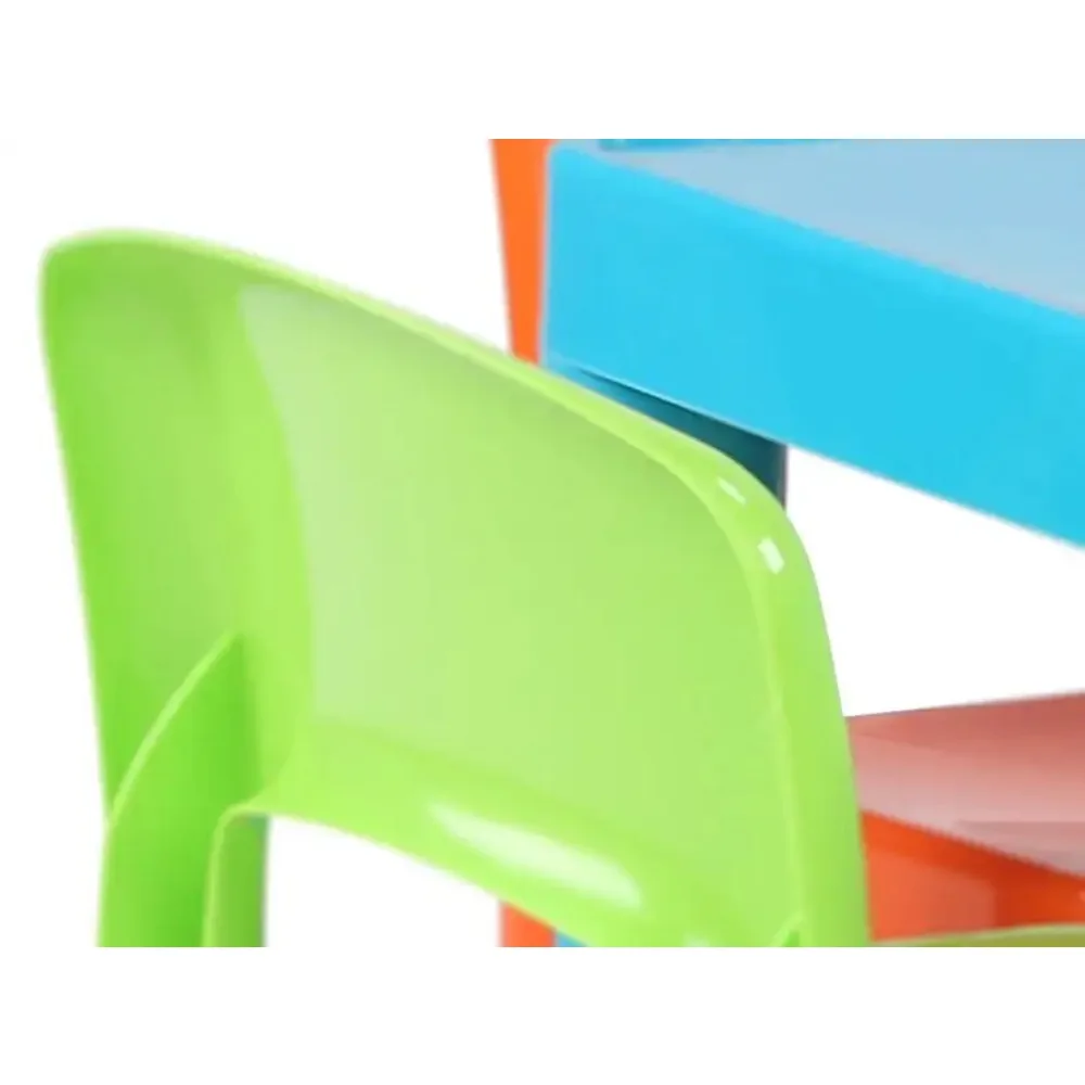 Kids Lightweight Plastic Table and 4 Chairs Set, Square, Blue/Orange/Green/Yellow/Purple