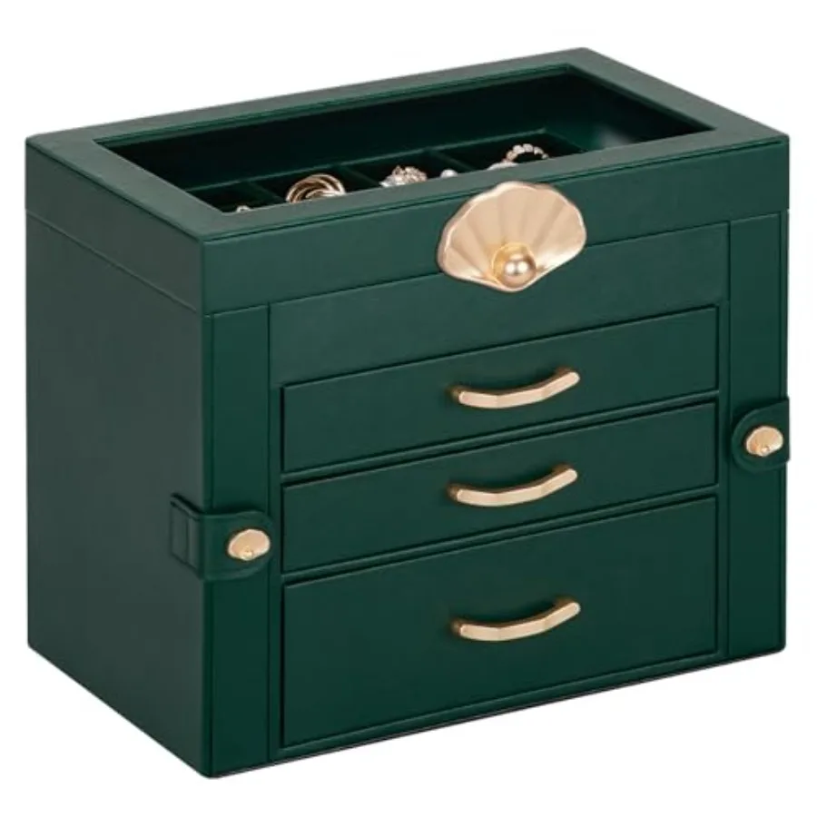 

Шкатулка для драгоценностей с 3-мя ящиками: Органайзер для демонстрации серег и ожерелий - Рождественские подарки для девочек и женщин Лесной зеленый