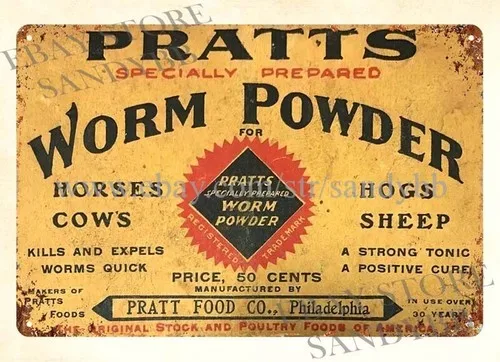 PRATTS WORM POWDER HORSES COWS HOGS SHEEP farm livestock metal tin sign nostalgi