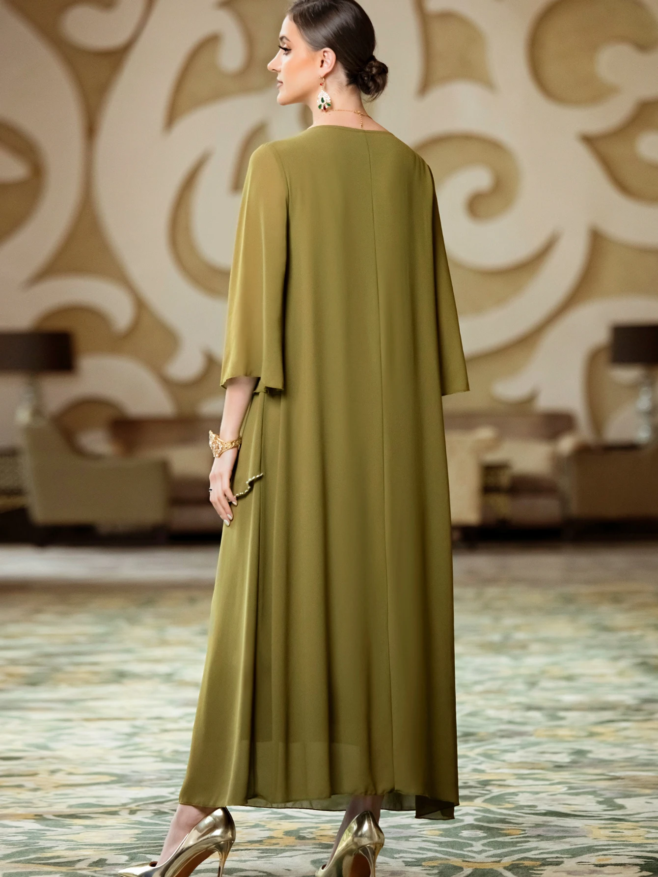 Dubai Abaya Dress For Women Kaftan Loose Long Sleeved Round Neck Maxi Dresses Muslim Fashion Islamic African Traditional