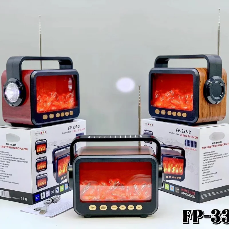 

Flame lamp solar-powered Bluetooth speaker portable outdoor multi-band radio with card slot audio system