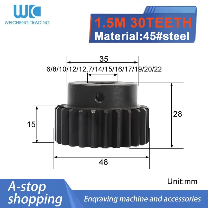

1PC 1.5Mod Gear Pinion 30Teeth 6/8/10/12/14/15/16/17/19/20/22mm Hole Spur Gear Precision Machinery Industry 45 Steel Pinion