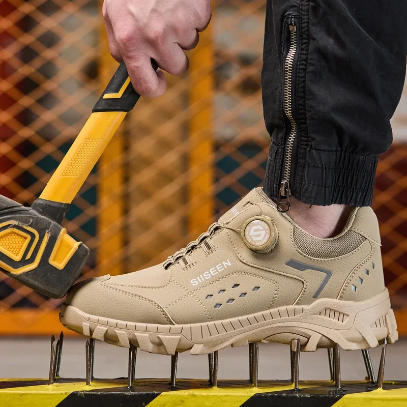 Rotating Button Men's Safety Shoes Fashion Sneakers Work Shoes Man Boot Steel Toe Shoes Puncture-Proof Industrial Shoes Security