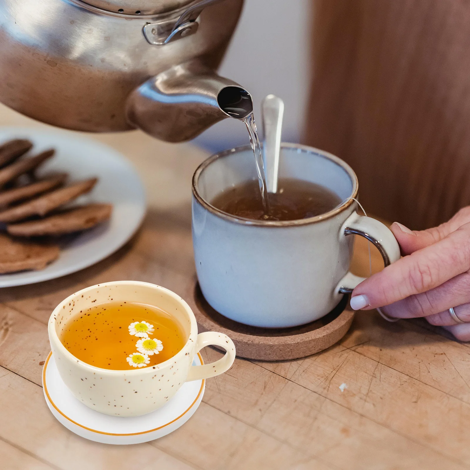 

Ceramic Vintage Blue Flower Coaster Heat Resistant Tea Cup Mat for Desk Dining Table Rustic Coasters for Coffee Table Decor