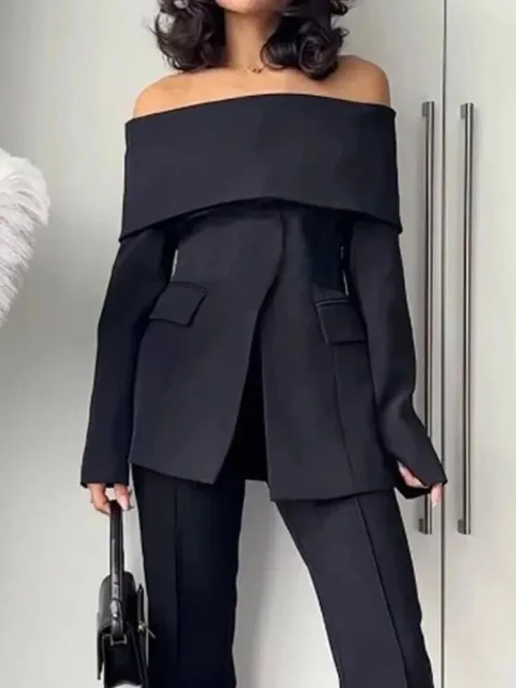 

Женские однотонные пиджаки с открытыми плечами и длинными рукавами, городские модные повседневные офисные пиджаки, верхняя одежда