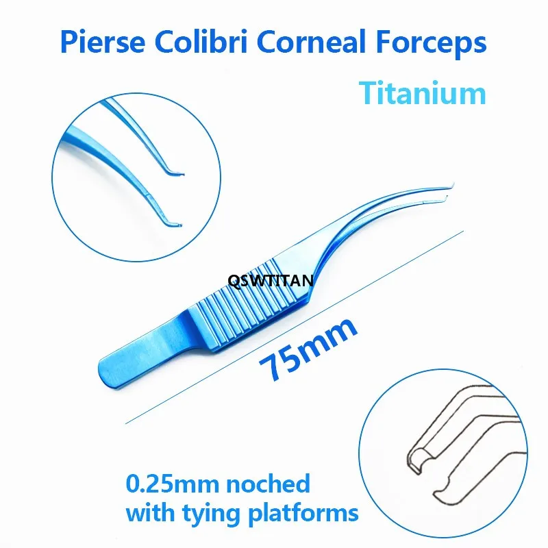 Okulistyczny Pierse Colibri kleszcze rogówki z platformami wiążącymi z karbowanymi kleszczami instrumenty chirurgiczne do oczu 0.25mm