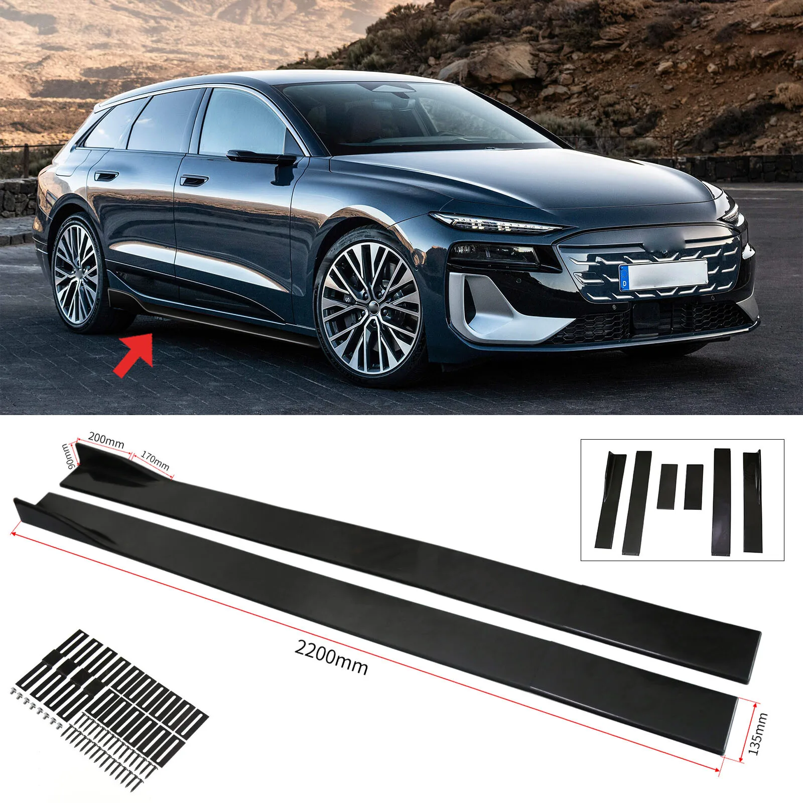 

Для Audi A6 e-tron: Комплект глянцевых черных боковых накладок-сплиттеров (86,6 дюйма)