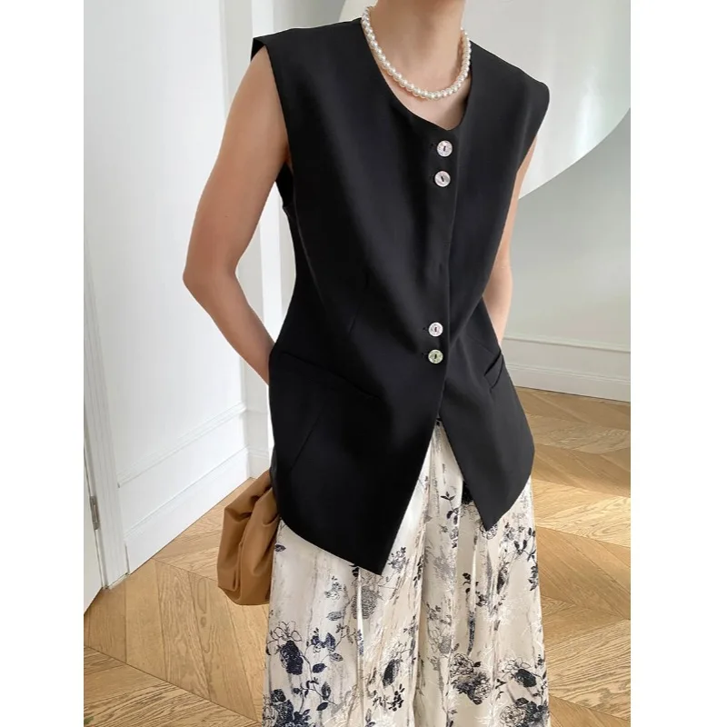 SuperAen Spring New Korean Style Solid Oversize Loose Coat for Women O-neck Elegant Casual Slim Vest