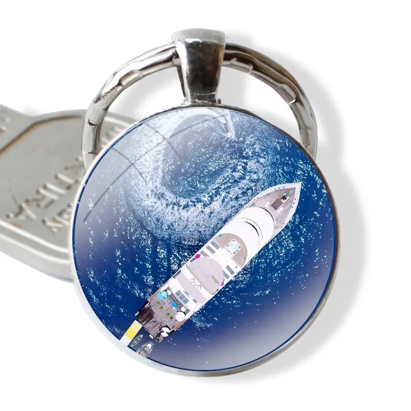 Keychain Handmade Glass Cabochon Key Ring Holder Pendant Key Chains Maldives travel yacht