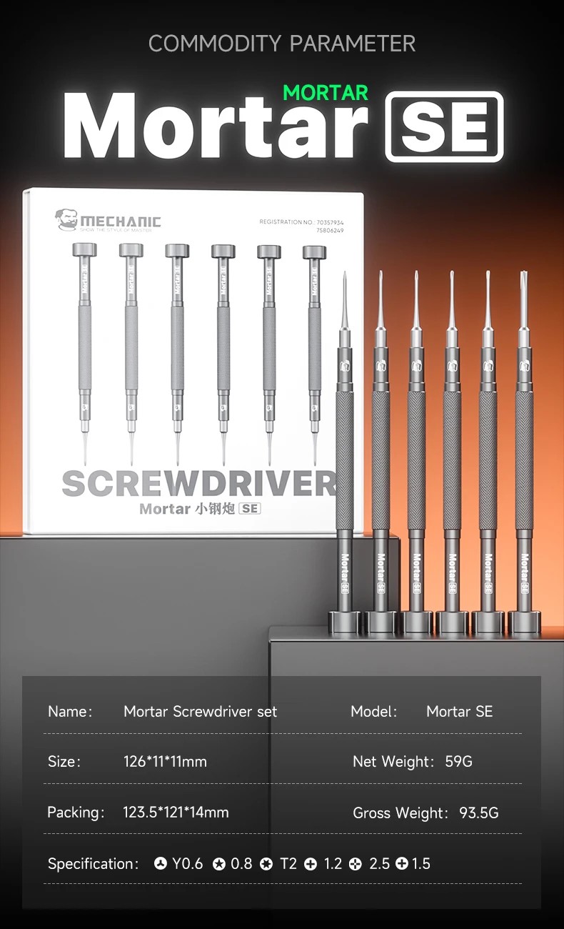 【MECHANIC】Mortar SE 6in1 Anti slip mobiele telefoon reparatie schroevendraaier ruisonderdrukking S2 staal magnetische schroef set Reparatie Tools Kit