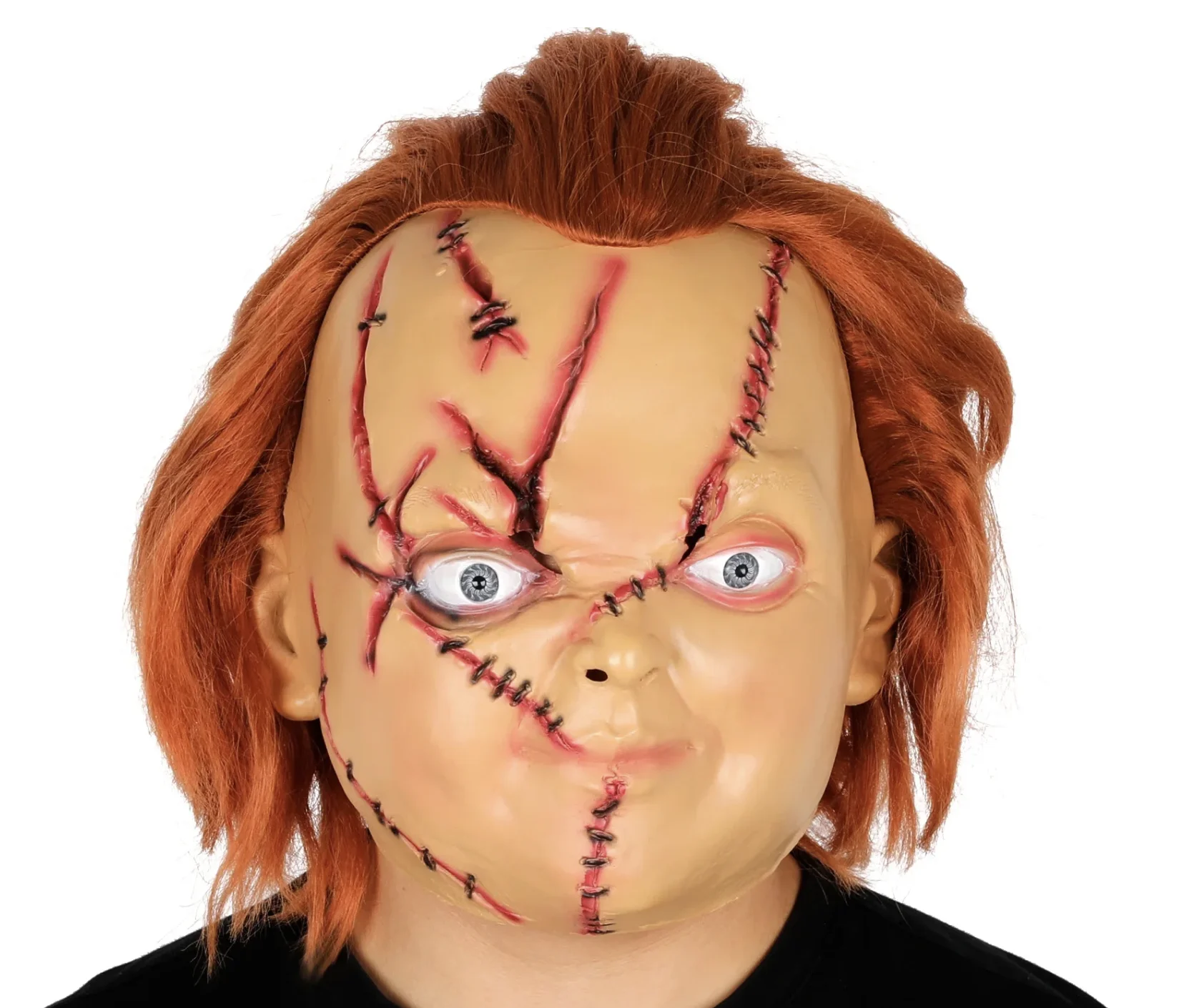 Maschera di Halloween Grande bambola Chucky Casco integrale in lattice Masquerade Spaventoso Copricapo per feste cosplay per uomini Donne Puntelli per costumi
