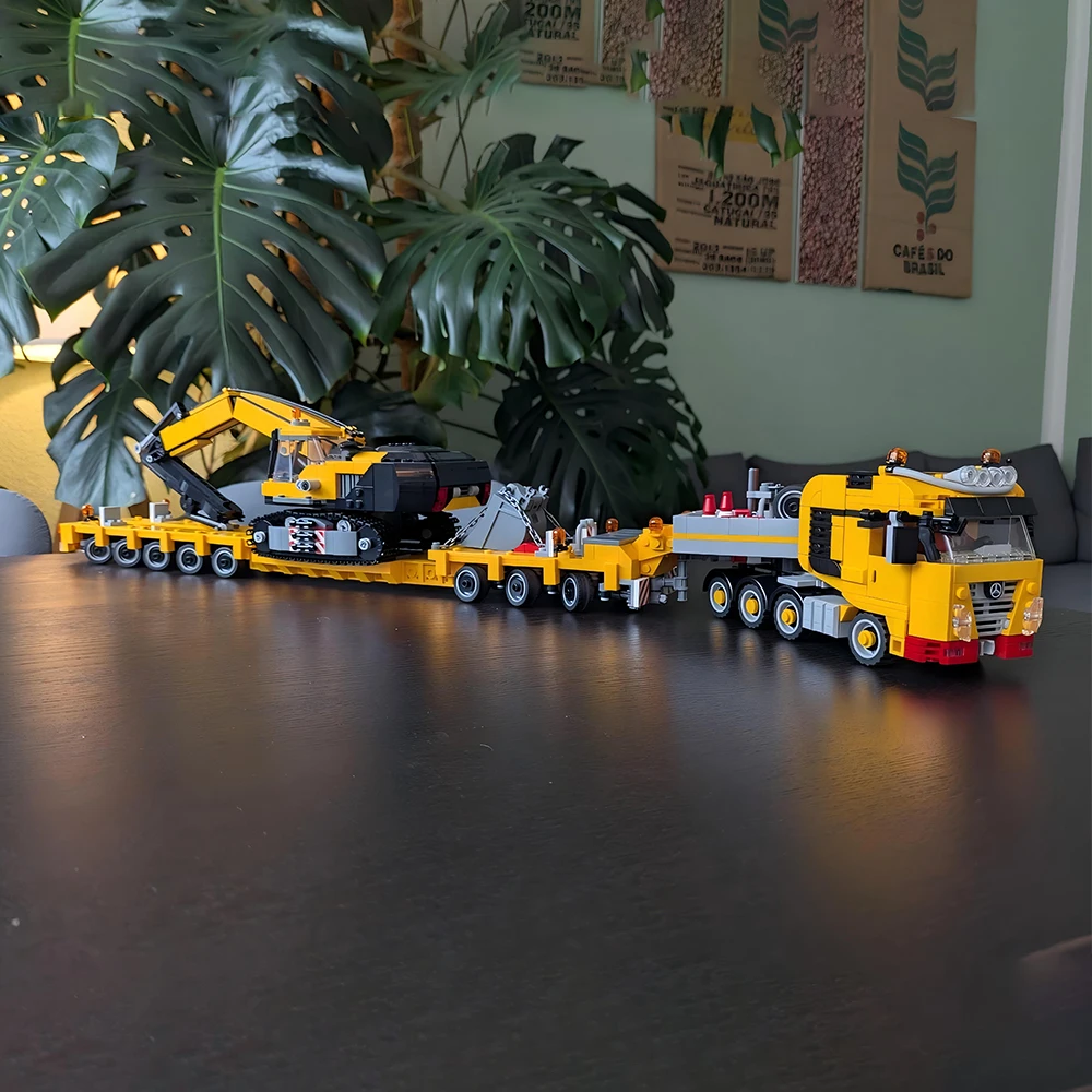 New MOC Heavy Transport Engineering Vehicle Ballast Flatbed Trailer Technology DIY Assembly Building Blocks Children's Toy Gift