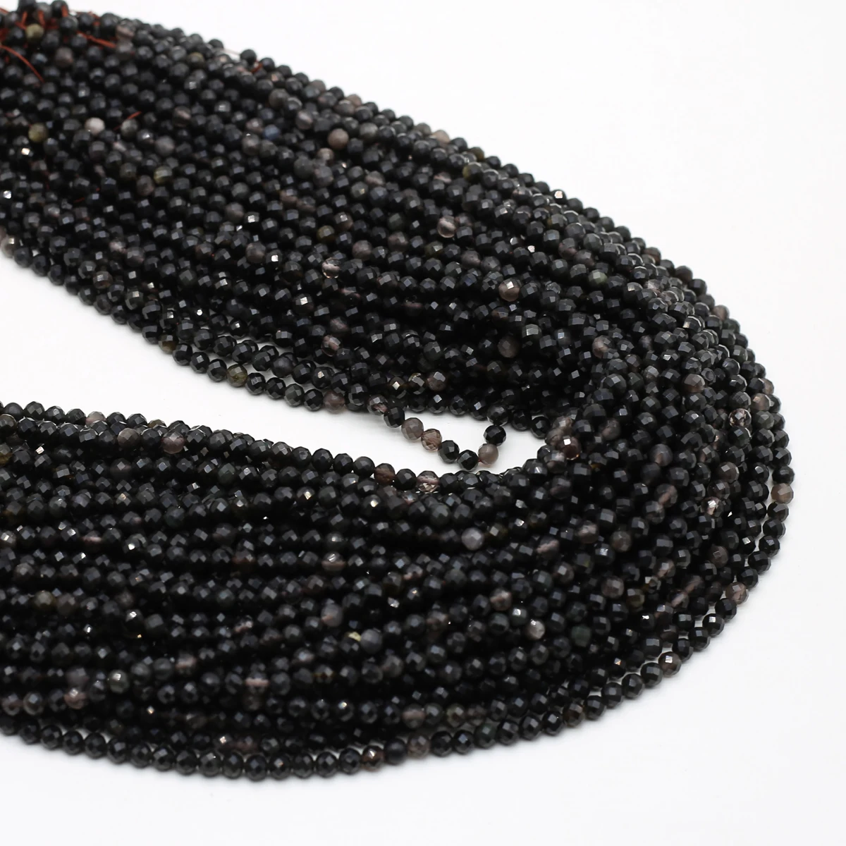 2/3/4mm Black Zircon Beads Round-cut Natural Stone Through-hole Beads for Jewelry Making DIY Necklaces Bracelets Accessories