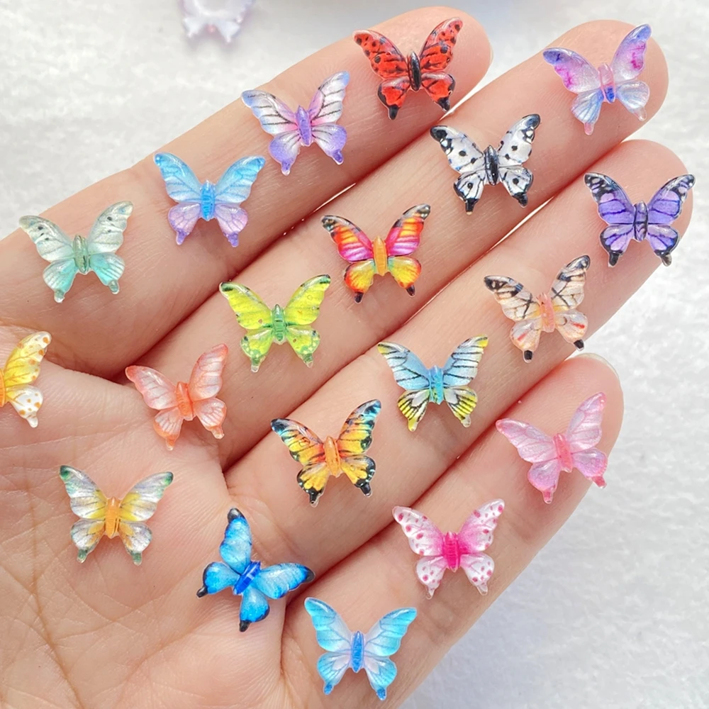 50Pcs Cute Mini Cartoon Colorful Butterflies Nail Art Resin Designer Charms DIY Craft For Nail 3D Decorations Jewelry