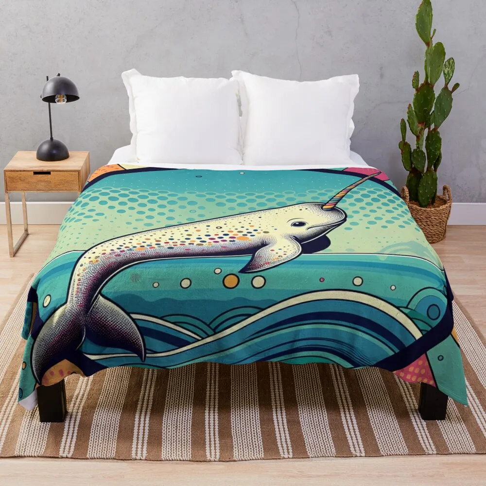 Narwhal Art #20 Narwhal Lovers Throw Blanket Loose Furry Bed covers Blankets