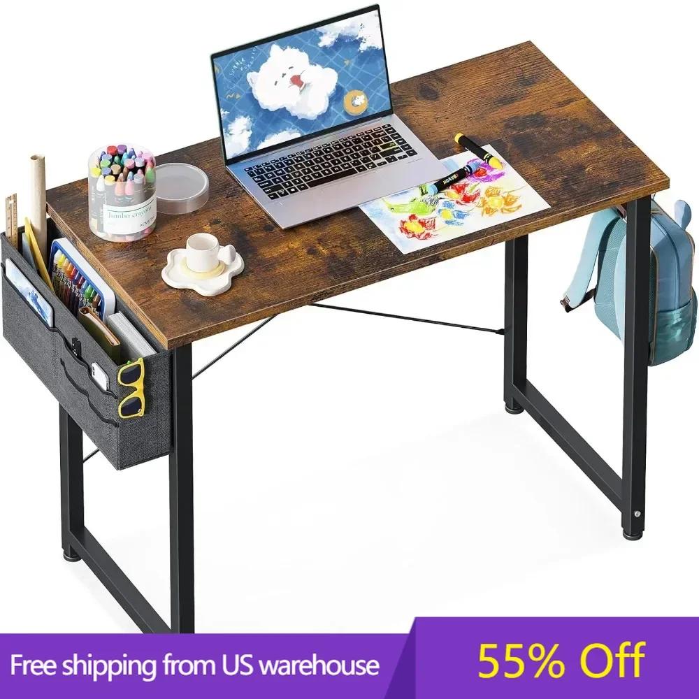 Laptop Desk Study Desk, 32 Inch Small Desk, Writing Desk with Storage,Work Table with Headphone Hook for Small Space Home Office