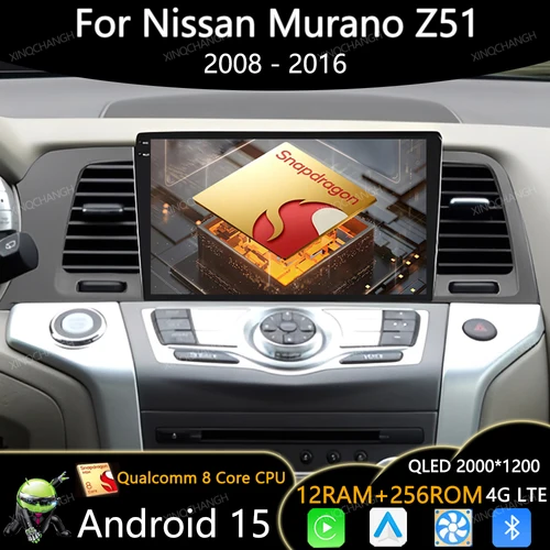 Android 15 Radio del coche para Nissan Murano Z51 2008 - 2016 reproductor de vídeo estéreo Multimedia Carplay Auto 4G LTE 5G WIFI unidad principal QLED