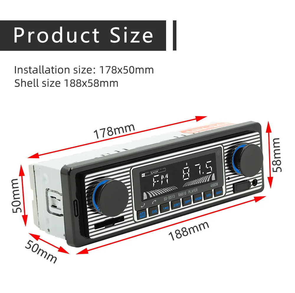 1pc Car Mp3 Player Hd FM Radio Compatible Hands-free Call U Disk Card Aux Radio With Remote Control