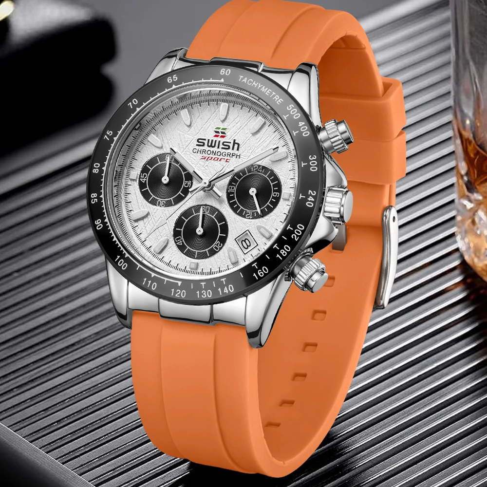 Montre de sport pour hommes, bracelet en Silicone, marque de luxe, étanche, à Quartz, chronographe, Phase, horloge, nouvelle collection 2023