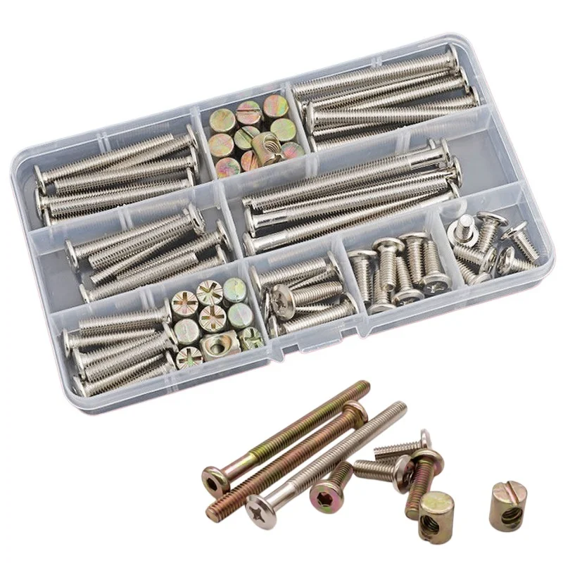 

M6 Hexagon Hex Furniture Screw Nut Set Threaded Bolts Phillips Nuts Wood Bed Chair Desk Table Crib Screws Assortment Kit