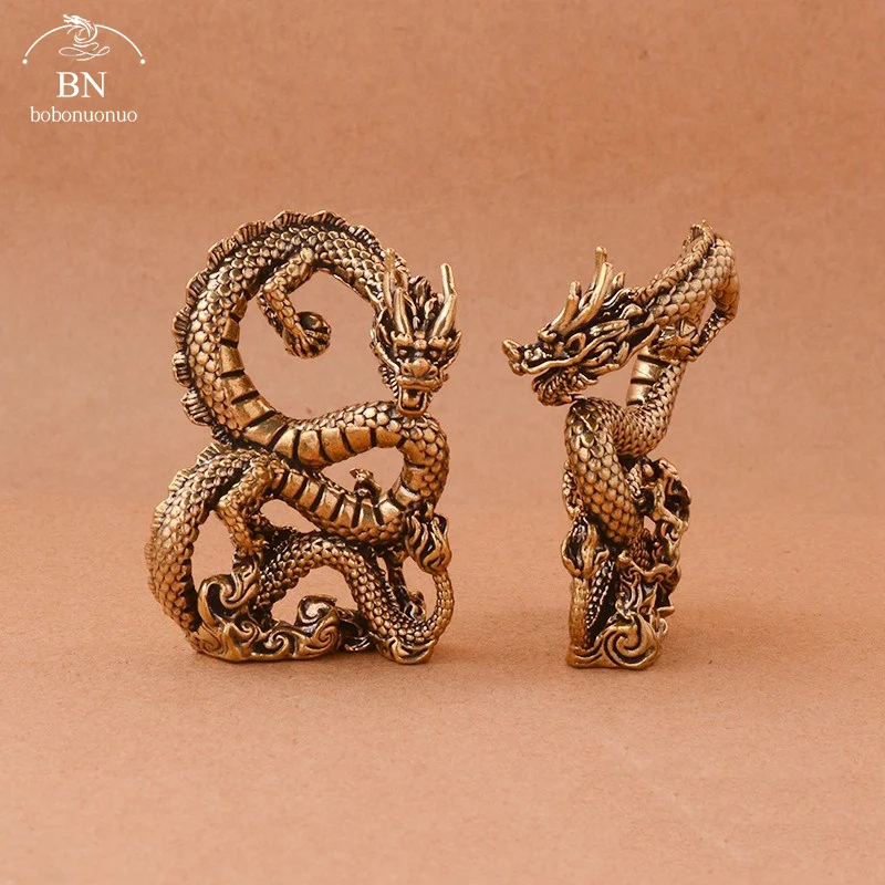 Solid Brass Zodiac Dragon Small Statue, Desktop Ornament, Chinese Mythical Beast Figurines, Home Feng Shui Decorations, Crafts