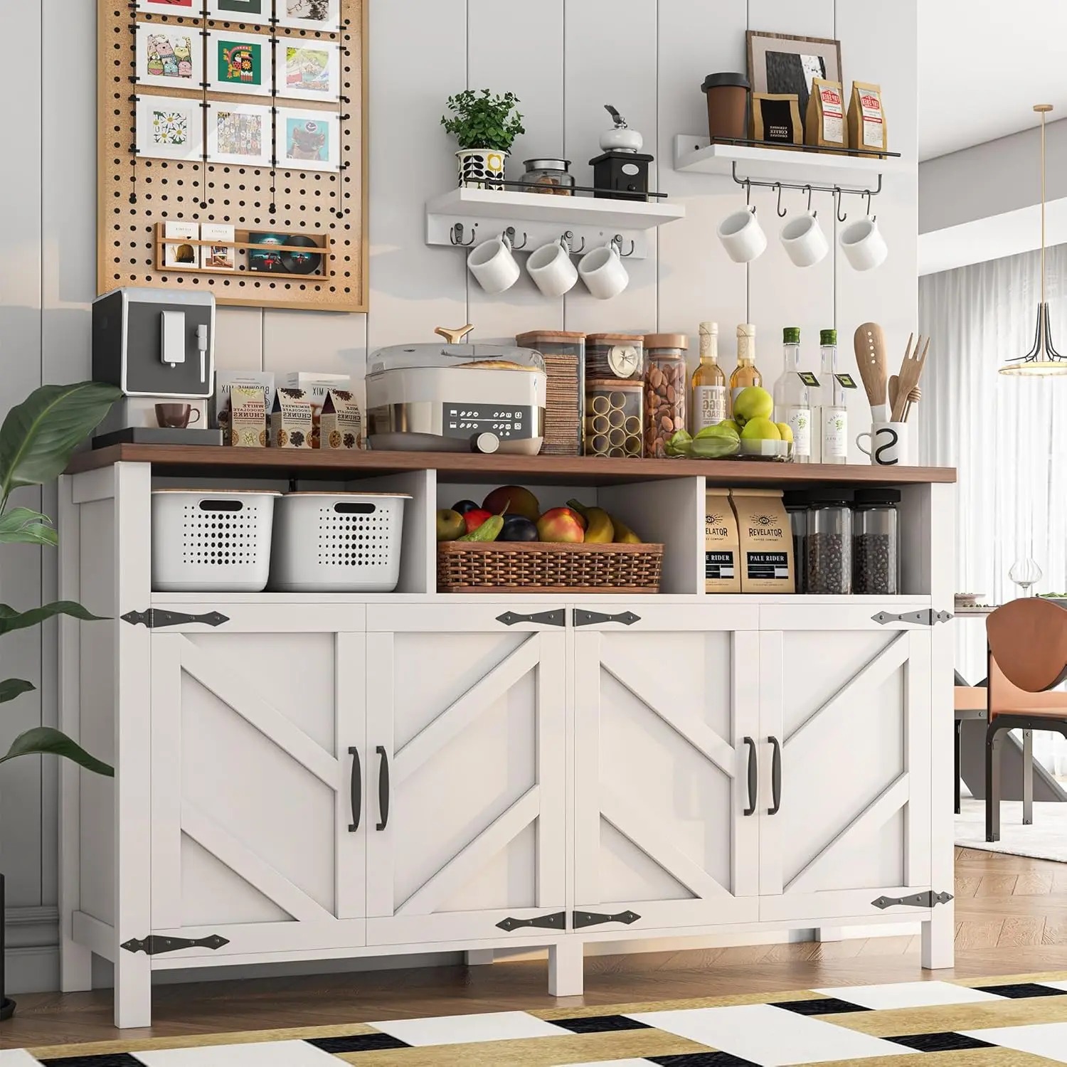 

Buffet Sideboard with Storage with 4 Doors, 55'' Large Kitchen Storage Cabinet Cabinet Buffet Table with Shelves for Kitchen