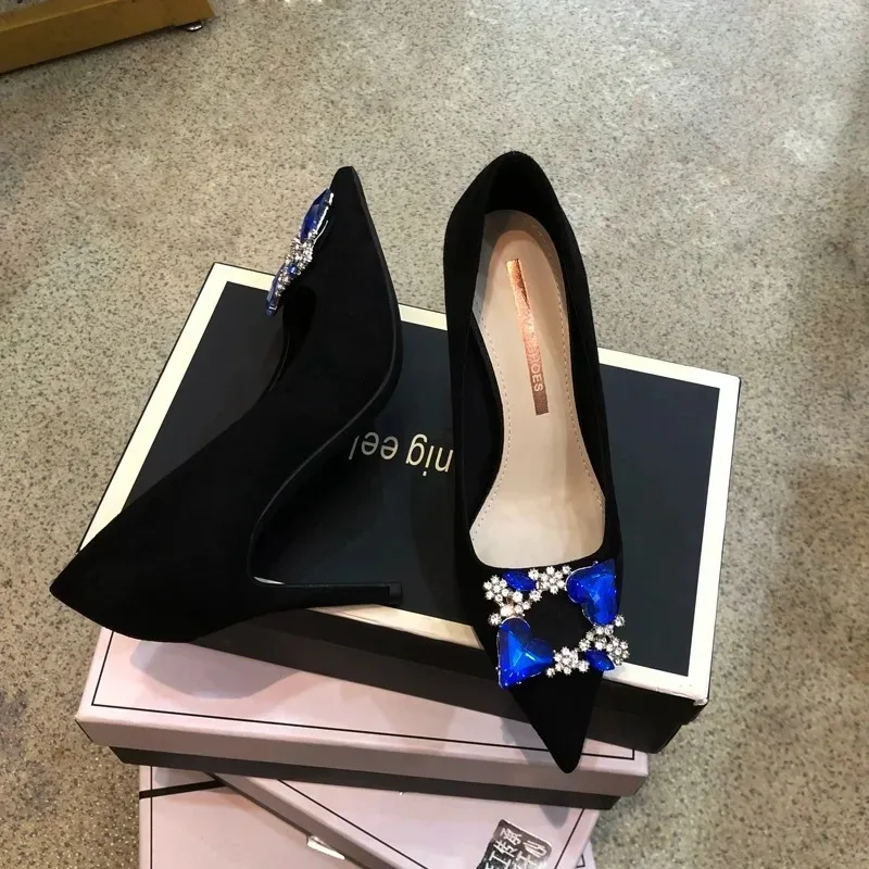 Single-shoe women 2024 early spring new rhine-drill not tired feet French pointy high heels with black matching women's shoes