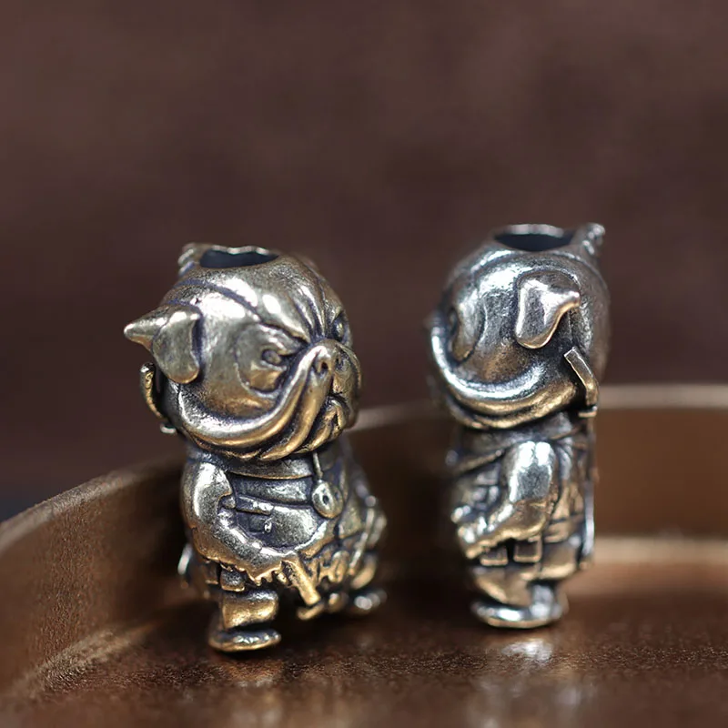 EDC DIY French Bulldog Dog Police Knife Beads Pendant Jewelry Vintage Brass Puppy Paracord Accessories Backpack Lanyard Decors