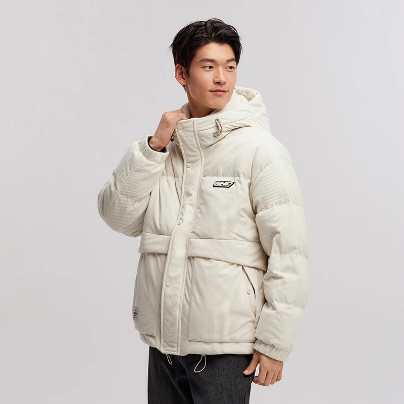 Semir Down Jacket Men Corduroy with Texture Sense 2024 New Winter College Style Loose Embroidered Short Jacket with Hood