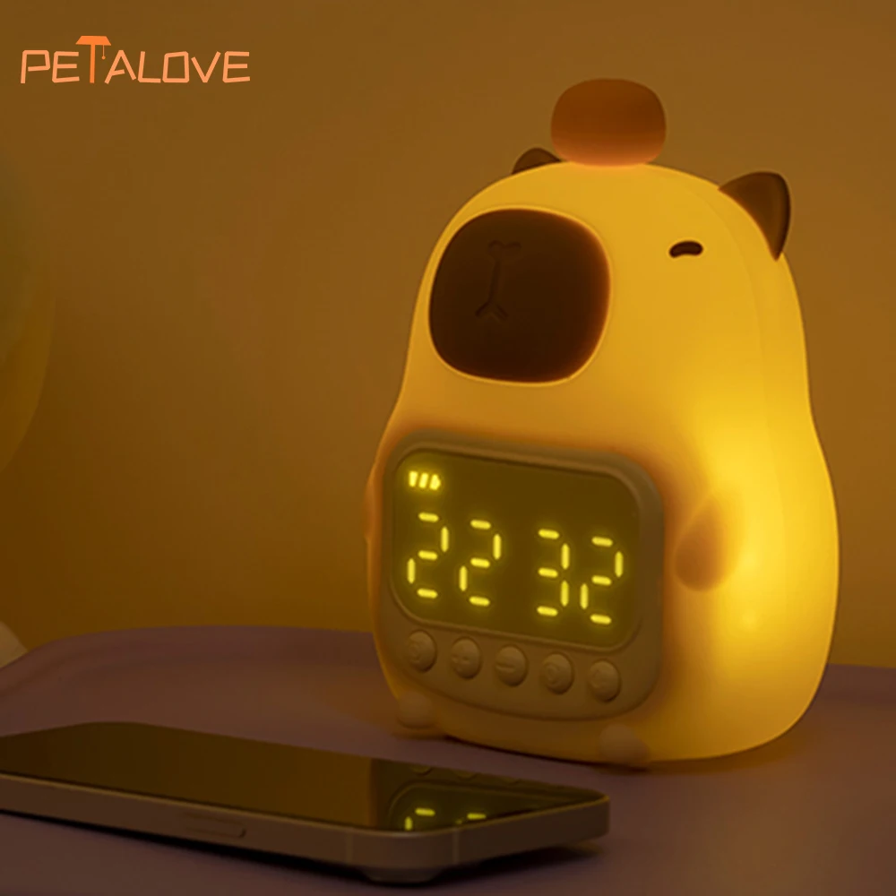 New Capybara Led Night Light Silicone Rechargeable Digital Alarm Clock Dimmable Table Lamp Timing USB Charge Child Birthday Gift