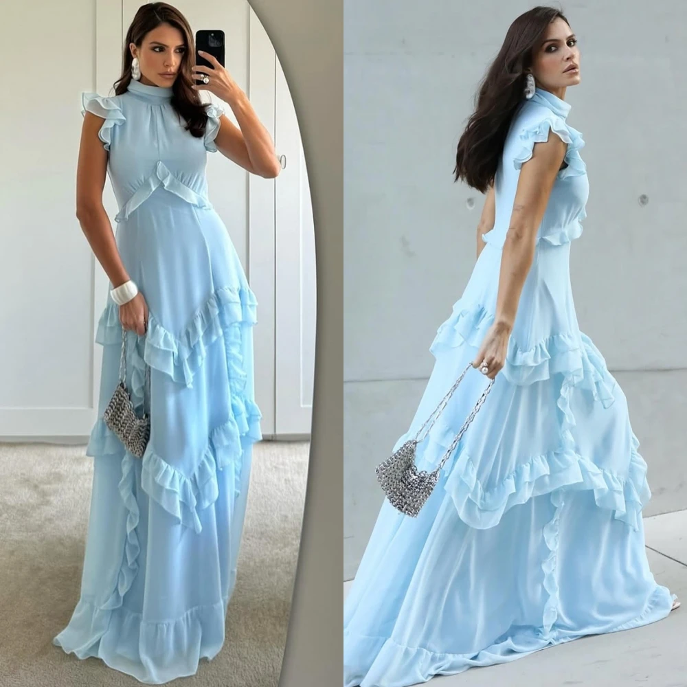 

Customized Fashion Chiffon Halter Evening Dress Exquisite Sleeveless Prom Dresses Luxury Sweep Train Special Occasion Gowns