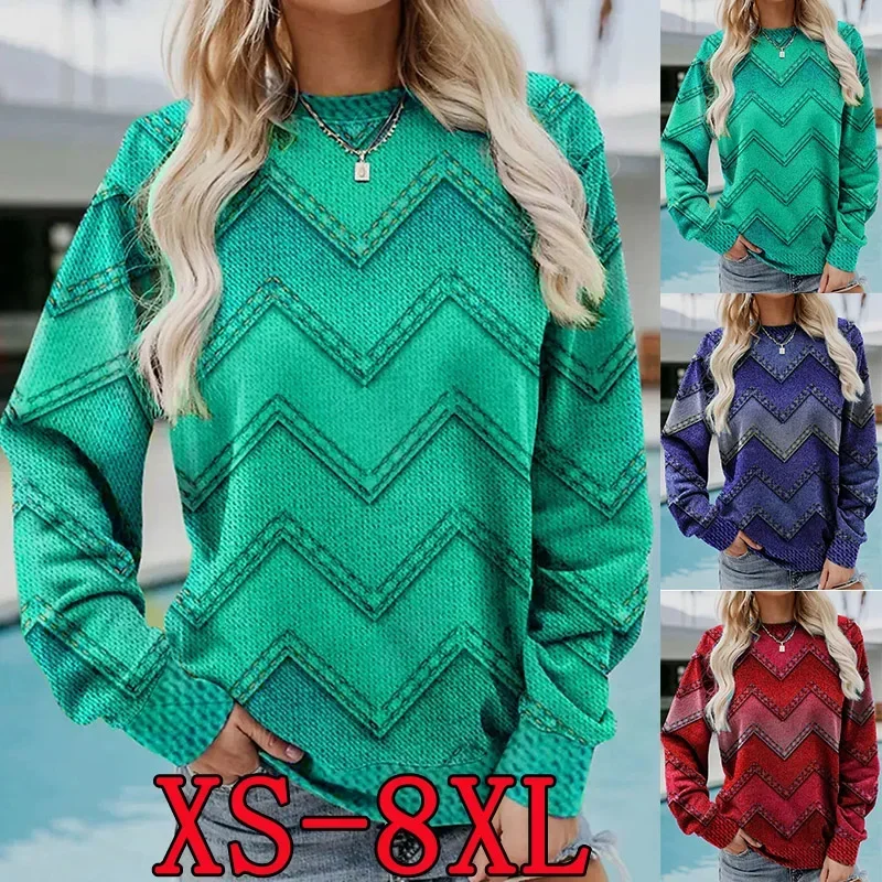 

2022 Women Winter Pullover Loose Fashion Print Pullover Sweater Long Sleeve T-shirt XS-8XL