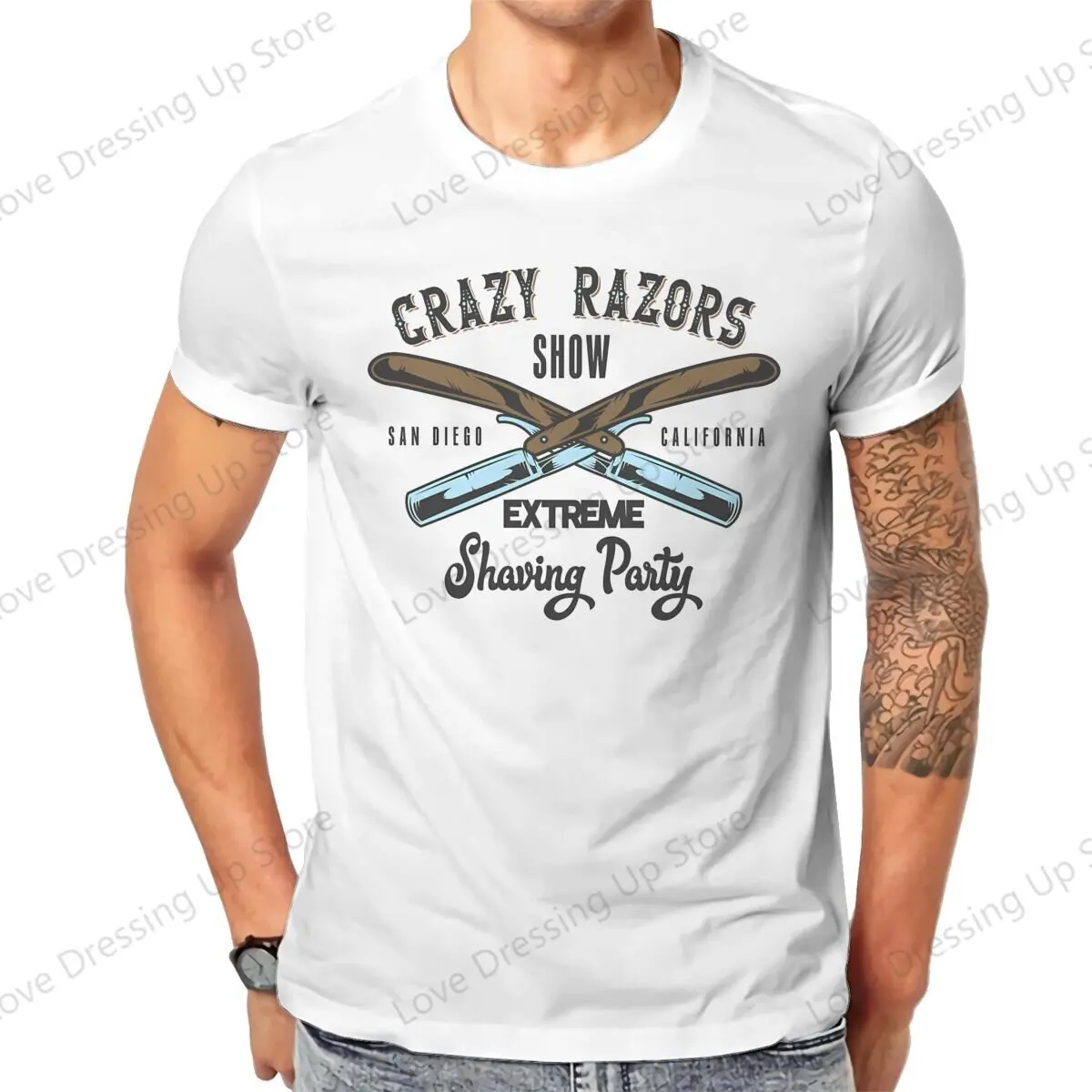 100%Pure Cotton Printed Men T-Shirt Barbershop crazy barber shaving party Short sleeve Tshirts O-Neck Tee Funny Tops