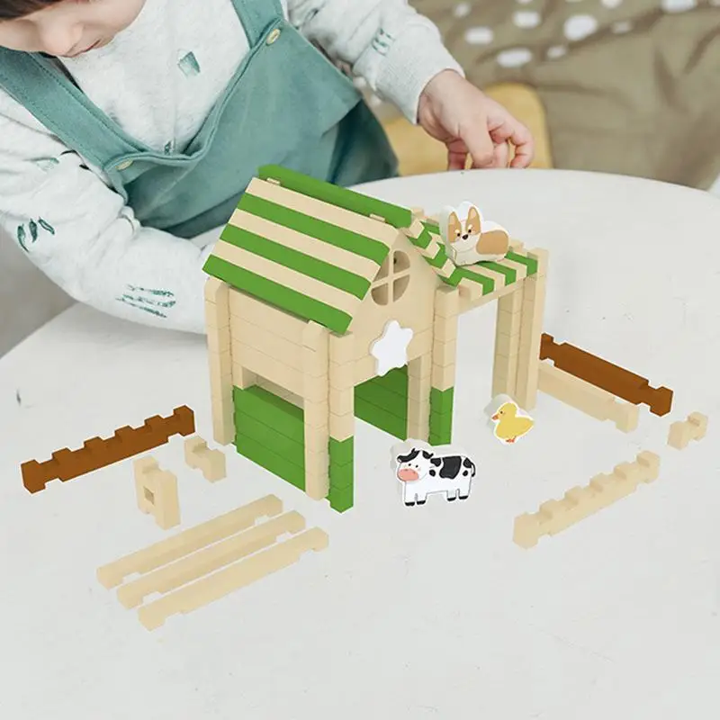 Wooden Building Blocks Toddler Blocks Wood Blocks Set Kids Blocks Building Toys For Children Over 3 Years Old Exercise